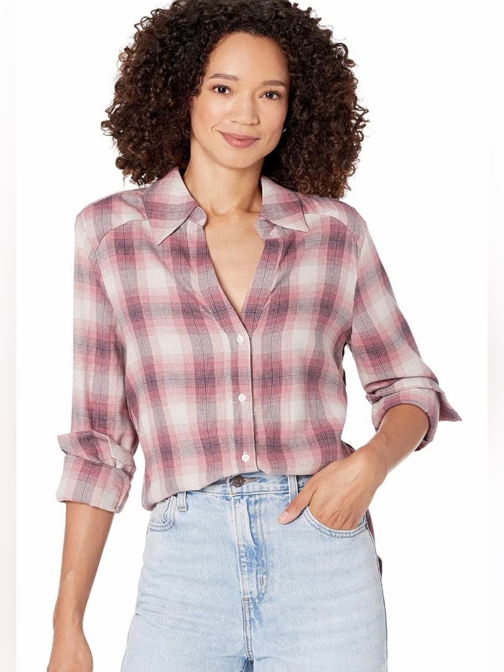 EUC Paige Davlyn pinkplaid shirt medium